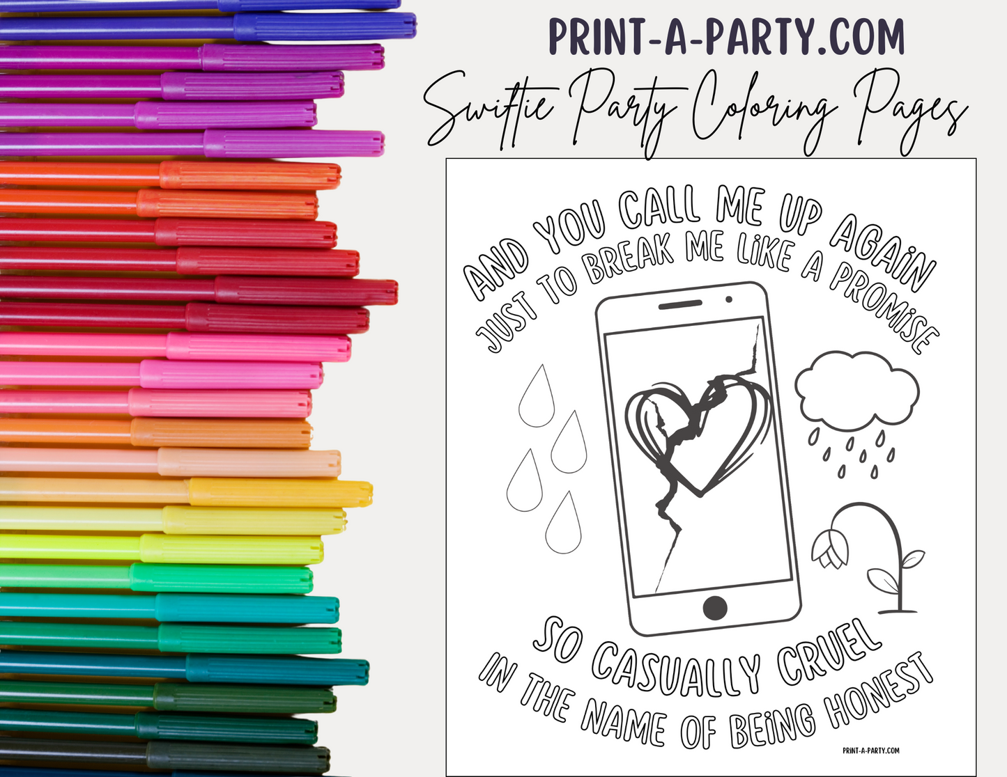 Swiftie Party Coloring Pages | Taylor Lyrics Coloring Pages | Eras Tou