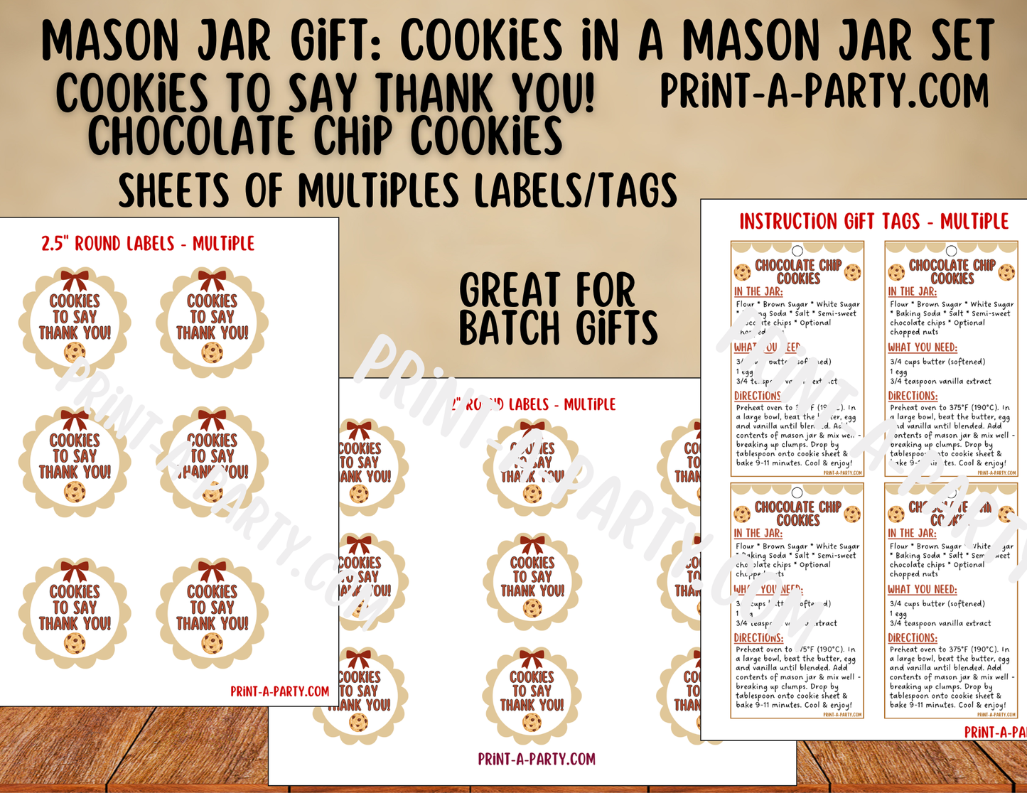 Chocolate Chip Cookies - Thank You in a Printable Mason Jar Gift - Labels & Tag, Recipe Instructions