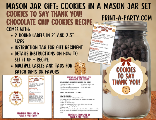 Chocolate Chip Cookies - Thank You in a Printable Mason Jar Gift - Labels & Tag, Recipe Instructions