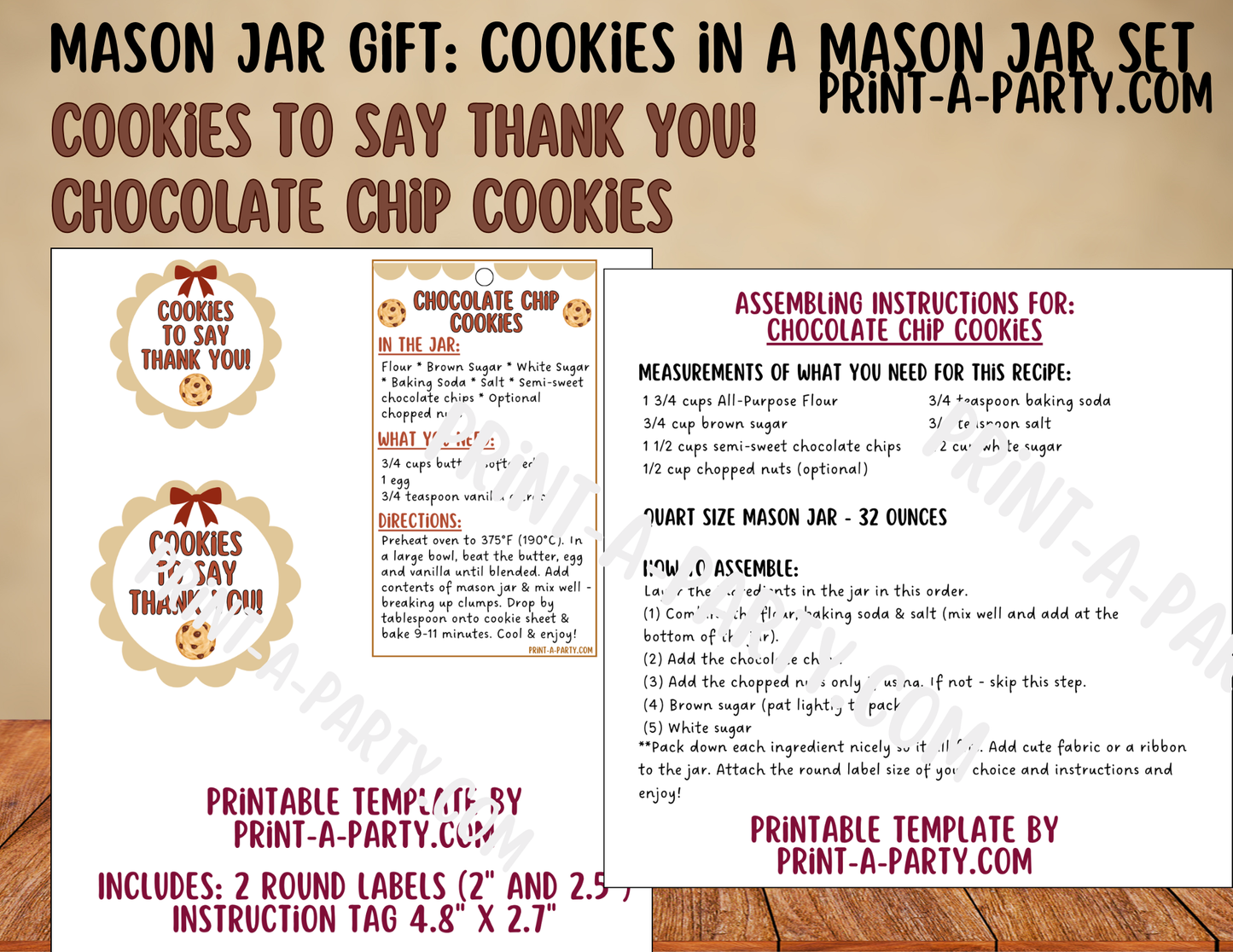 Chocolate Chip Cookies - Thank You in a Printable Mason Jar Gift - Labels & Tag, Recipe Instructions