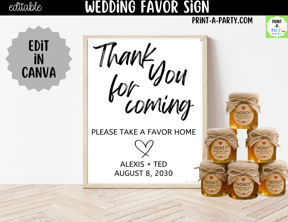 Editable Favors Sign – Thank You For Coming | 8x10 Canva