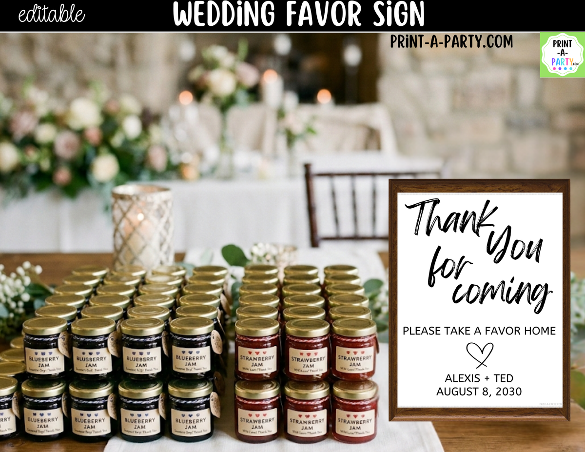 Editable Favors Sign – Thank You For Coming | 8x10 Canva