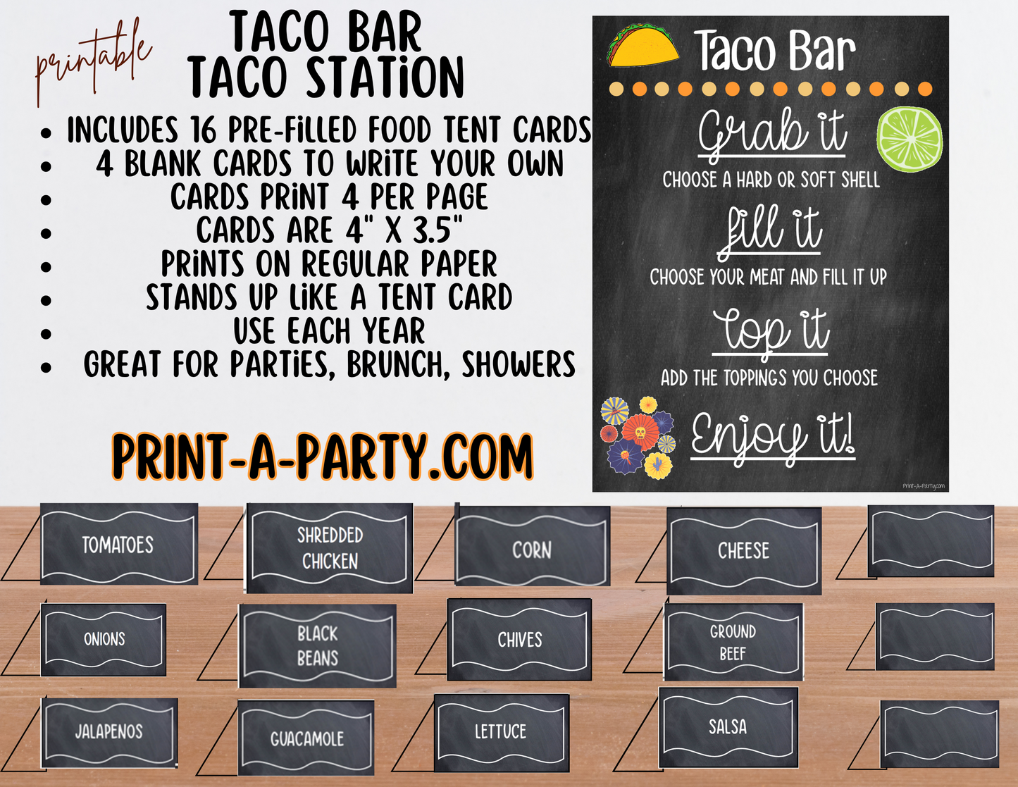 TACO BAR | TACO STATION Setup - CHALKBOARD | Make your own Tacos Sign | Taco Bar Station | DIY Taco Bar | Food Station for Party | Food Bar for Party | 4th of July | Summer Parties | Backyard Parties | Weddings | Showers