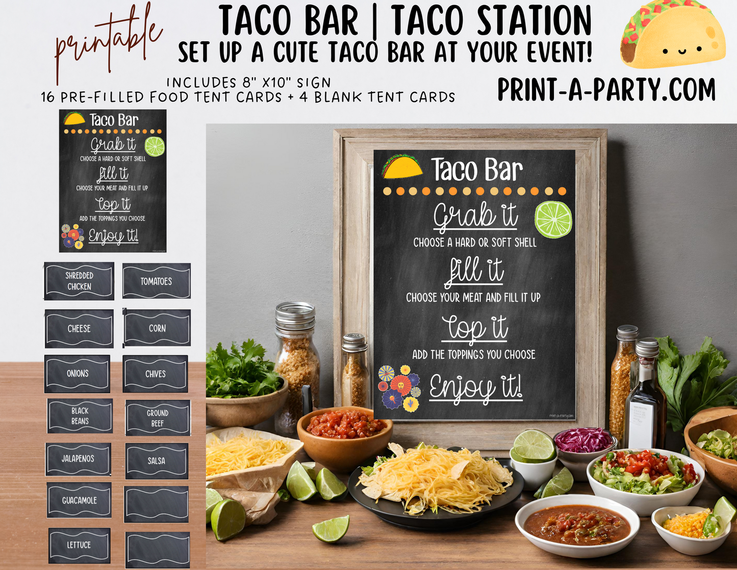 TACO BAR | TACO STATION Setup - CHALKBOARD | Make your own Tacos Sign | Taco Bar Station | DIY Taco Bar | Food Station for Party | Food Bar for Party | 4th of July | Summer Parties | Backyard Parties | Weddings | Showers