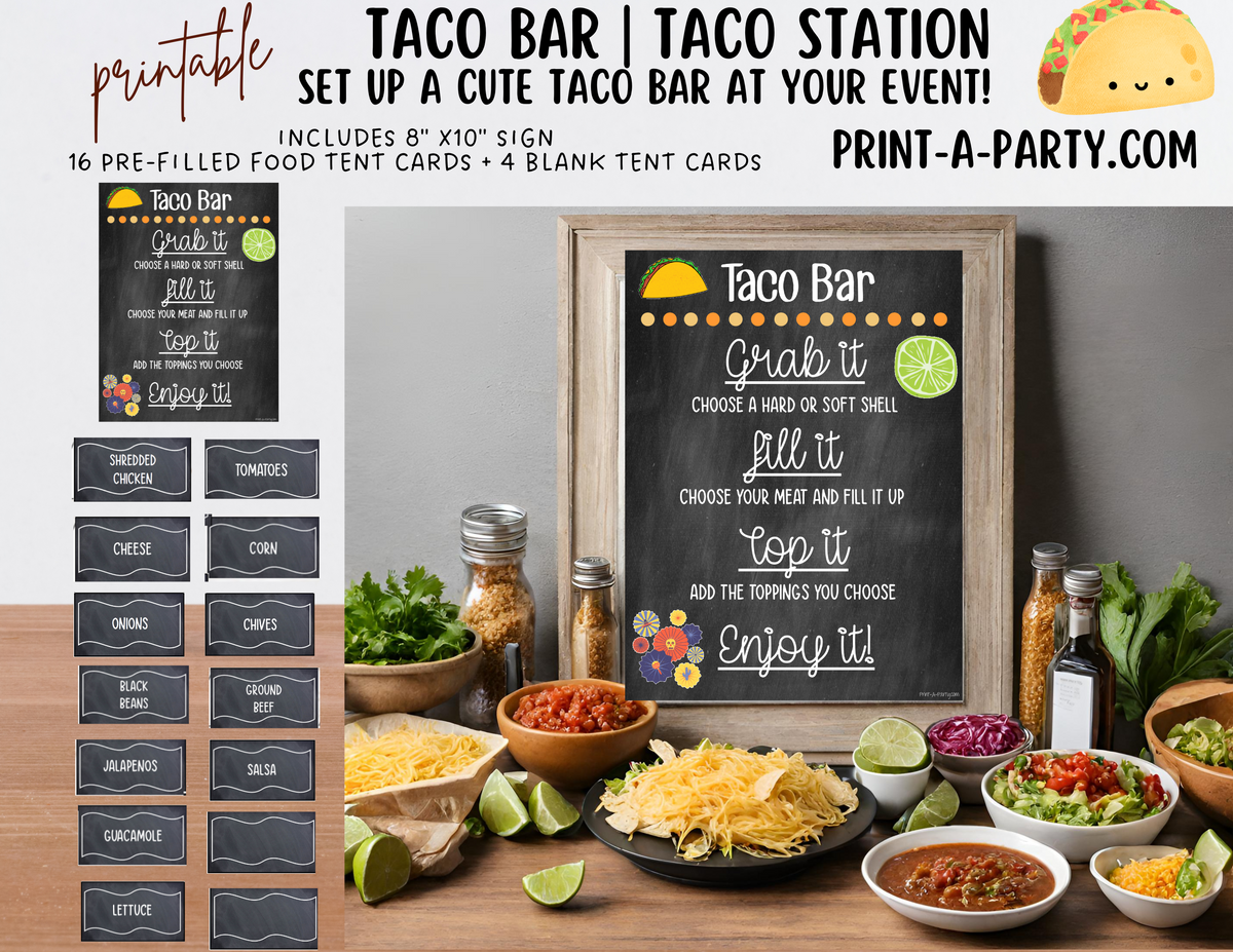 Printable TACO BAR Setup in CHALKBOARD | Make your own Tacos Sign ...