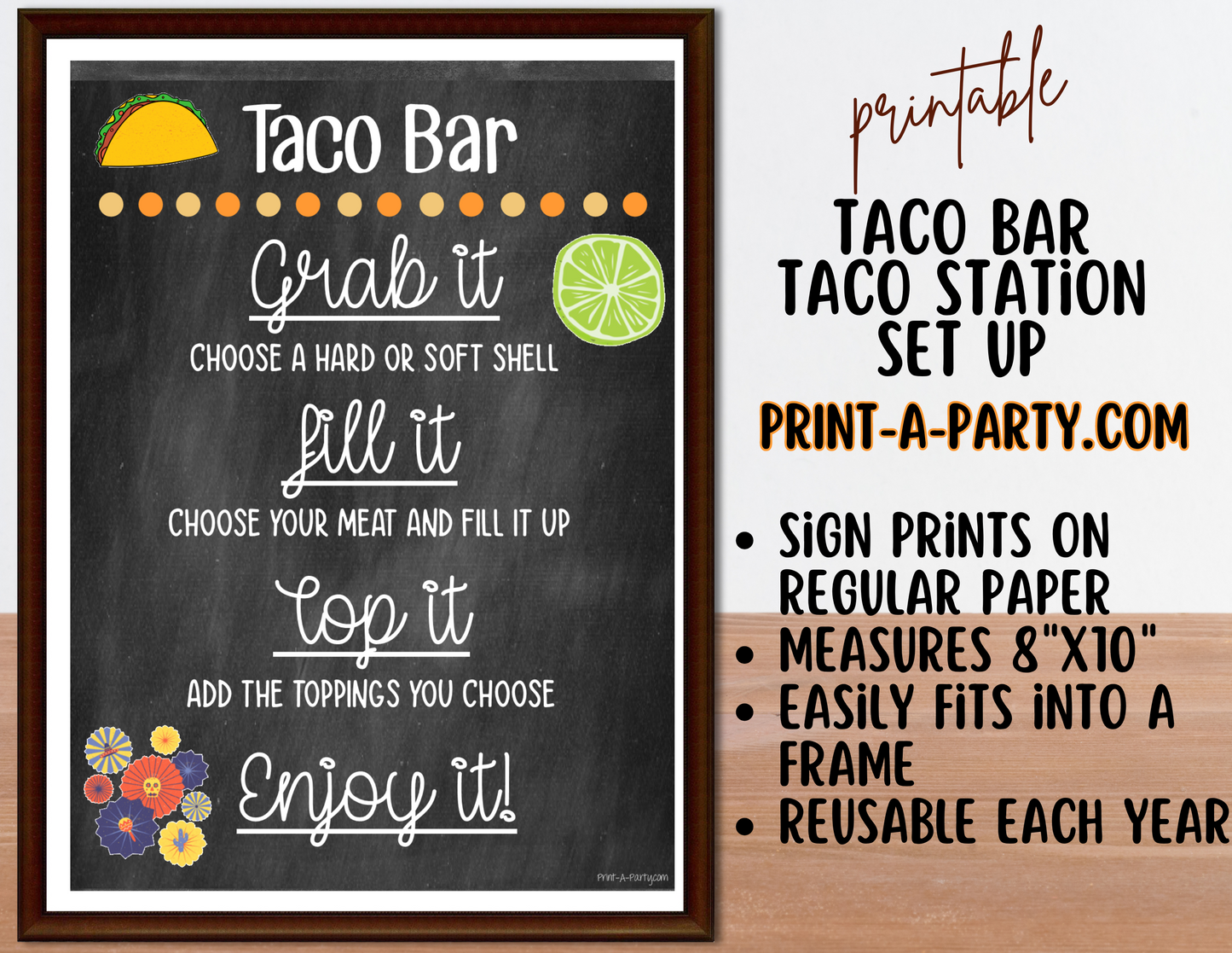 TACO BAR | TACO STATION Setup - CHALKBOARD | Make your own Tacos Sign | Taco Bar Station | DIY Taco Bar | Food Station for Party | Food Bar for Party | 4th of July | Summer Parties | Backyard Parties | Weddings | Showers