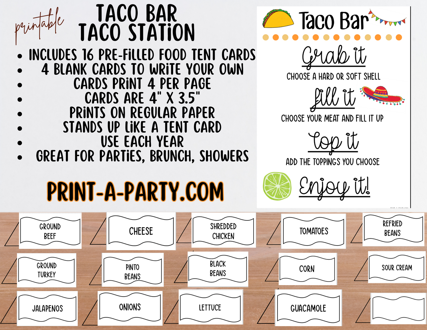 TACO BAR | TACO STATION Setup - WHITE | Make your own Tacos Sign | Taco Bar Station | DIY Taco Bar | Food Station for Party | Food Bar for Party | 4th of July | Summer Parties | Backyard Parties | Weddings | Showers