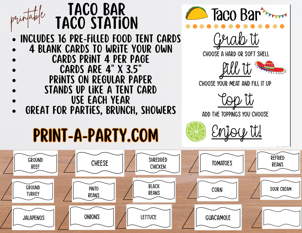 Printable TACO BAR Setup in WHITE | Make your own Tacos Sign | Taco Bar ...
