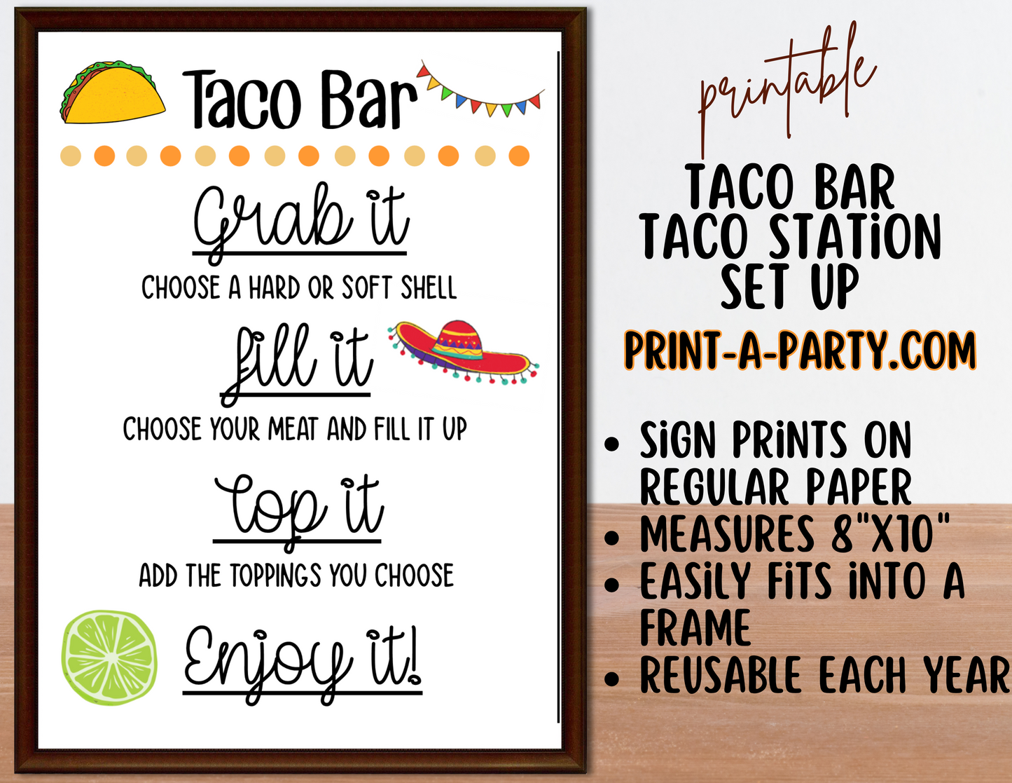 TACO BAR | TACO STATION Setup - WHITE | Make your own Tacos Sign | Taco Bar Station | DIY Taco Bar | Food Station for Party | Food Bar for Party | 4th of July | Summer Parties | Backyard Parties | Weddings | Showers