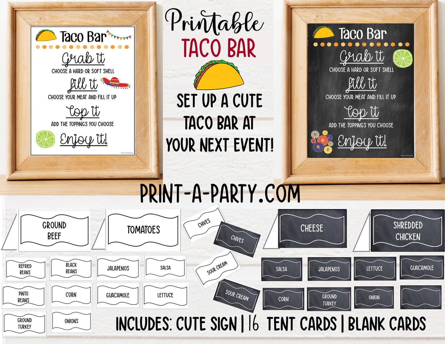 TACO BAR | TACO STATION Setup - WHITE | Make your own Tacos Sign | Taco Bar Station | DIY Taco Bar | Food Station for Party | Food Bar for Party | 4th of July | Summer Parties | Backyard Parties | Weddings | Showers