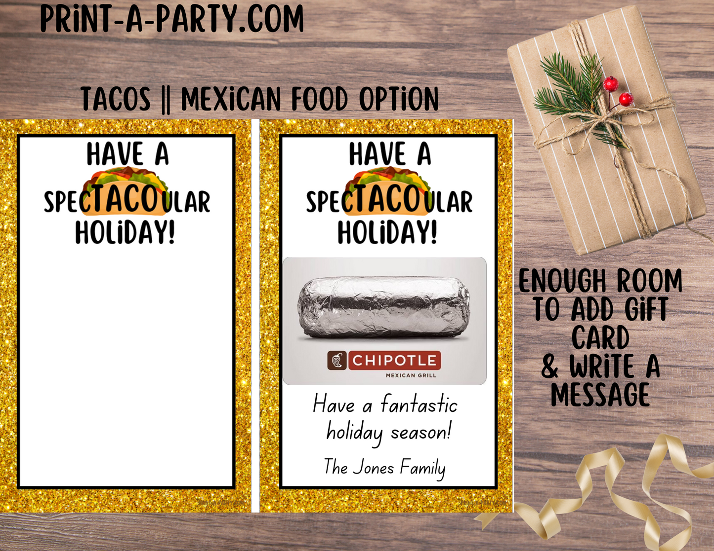 GIFT CARD Holiday Templates | Restaurants | Whataburger | Chik-fil-a | Tacos Mexican Food | Coffee | Stocking Stuffer