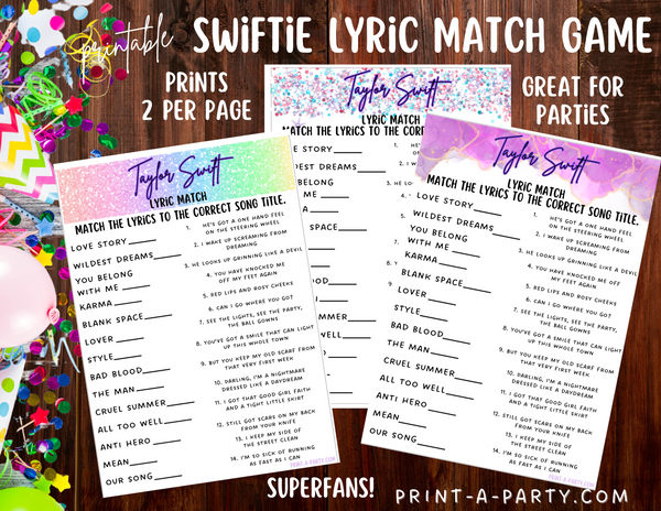Swiftie Party Game Lyric Match | Taylor Lyric Match Game | Taylor Party Game | T Swift Party Games | Swiftie Games