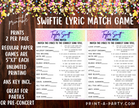 Swiftie Party Game Lyric Match | Taylor Lyric Match Game | Eras Tour Party | Taylor Party Game | T Swift Party Games | Swiftie Games