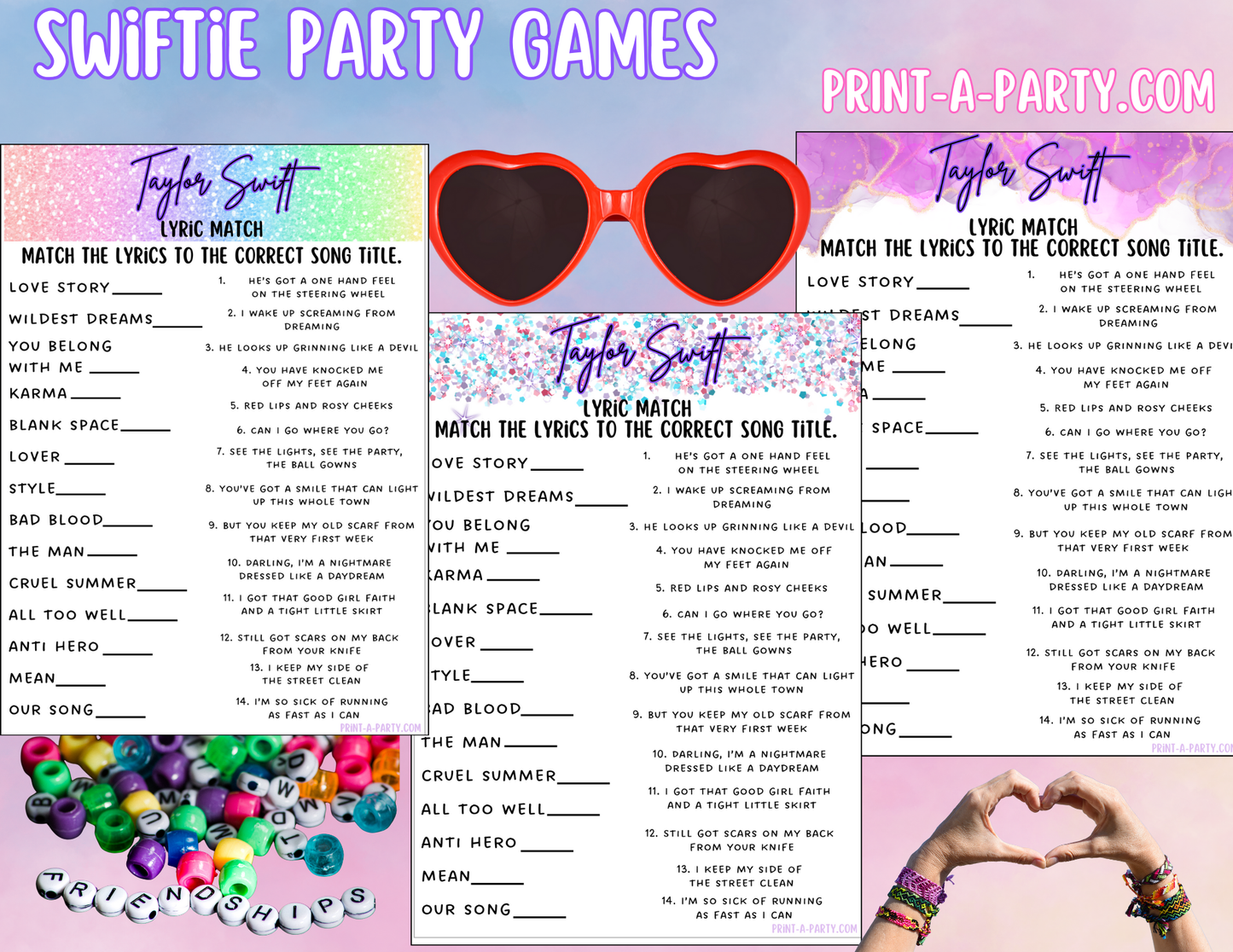 Swiftie Party Game Lyric Match | Taylor Lyric Match Game | Eras Tour Party | Taylor Party Game | T Swift Party Games | Swiftie Games