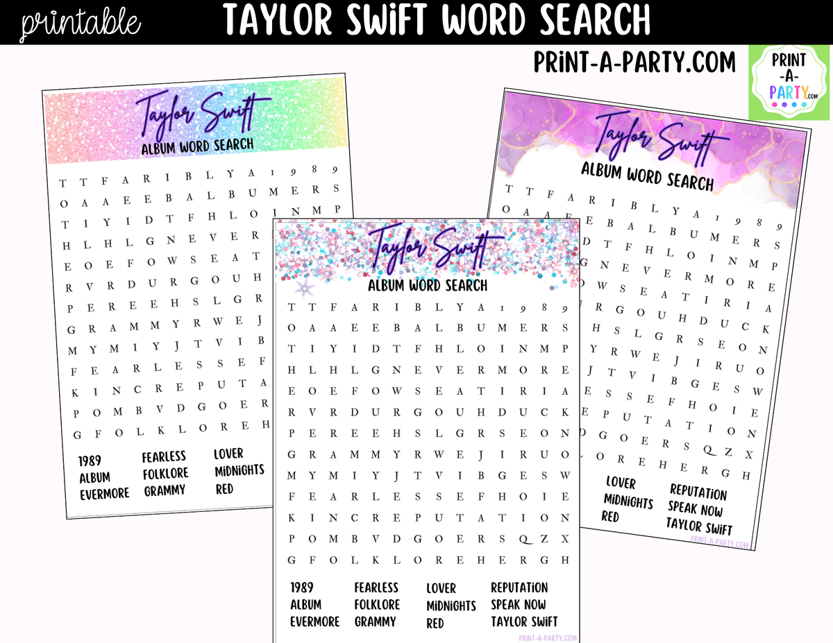 Invitation Card Modal Taylor Swift Word Search Printable | Swiftie Party Game – PrintAParty