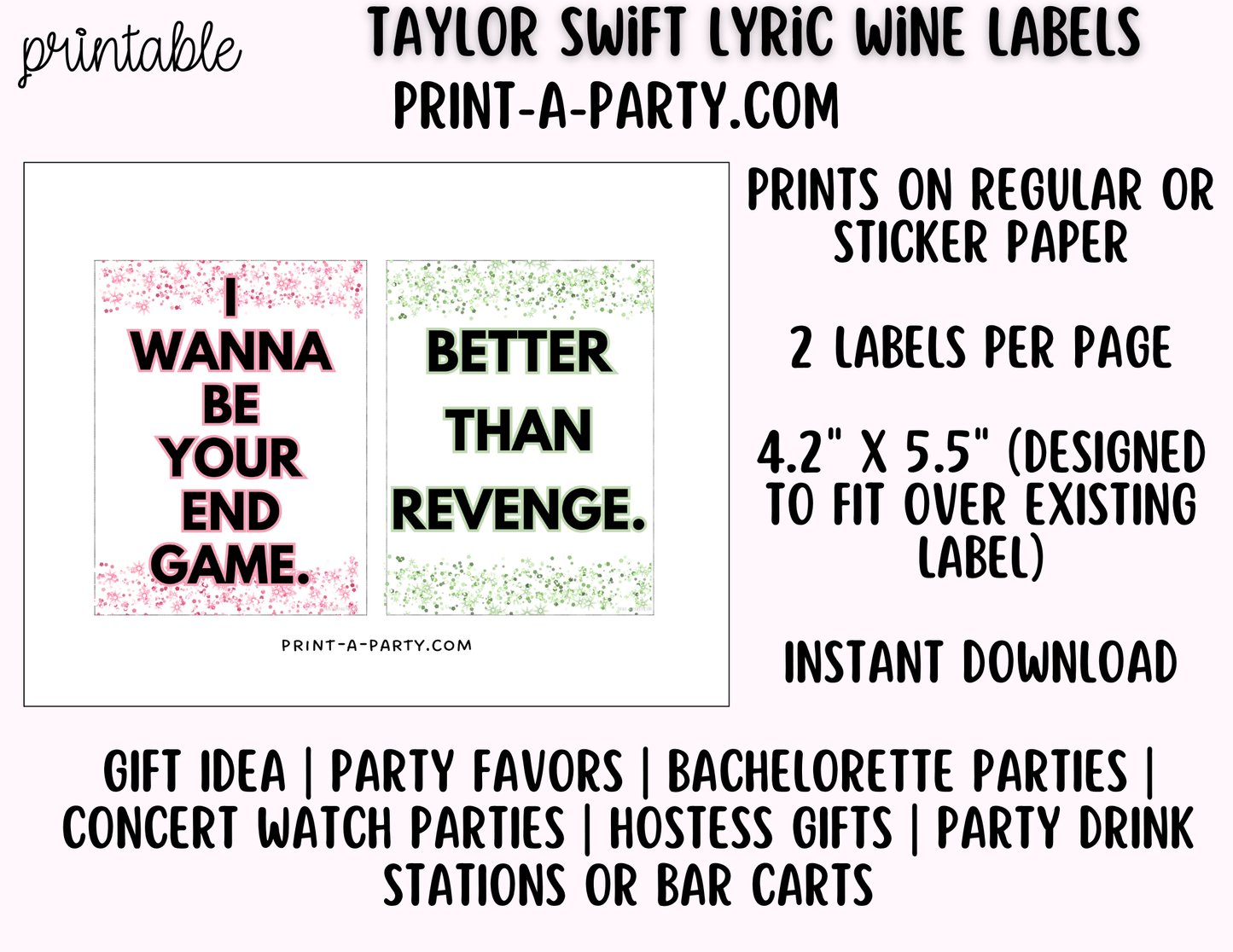 Taylor-Inspired Wine Labels (6) Printable – Funny Lyric Wine Bottle Labels (Instant Download)