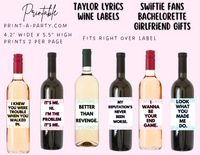 WINE LABELS: Taylor Lyrics | Swiftie Party | Eras Tour Party | Bachelorette | Girls Night Out | Girfriends | Birthday Gifts