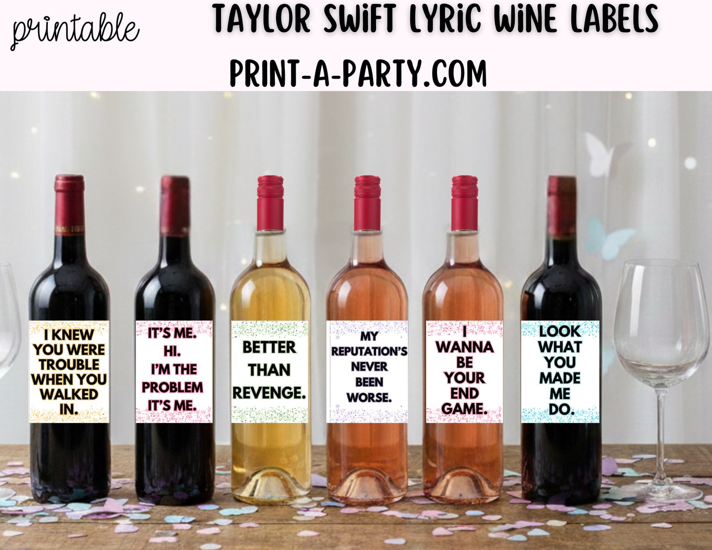 Taylor-Inspired Wine Labels (6) Printable – Funny Lyric Wine Bottle Labels (Instant Download)