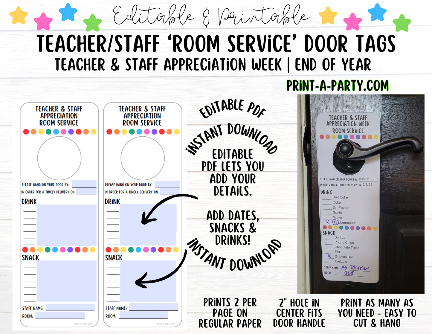 APPRECIATION | EDITABLE Teacher Staff Room Service Tags | Teacher Appreciation Week | Staff Appreciation | PTO | PTA | Teacher Appreciation Ideas