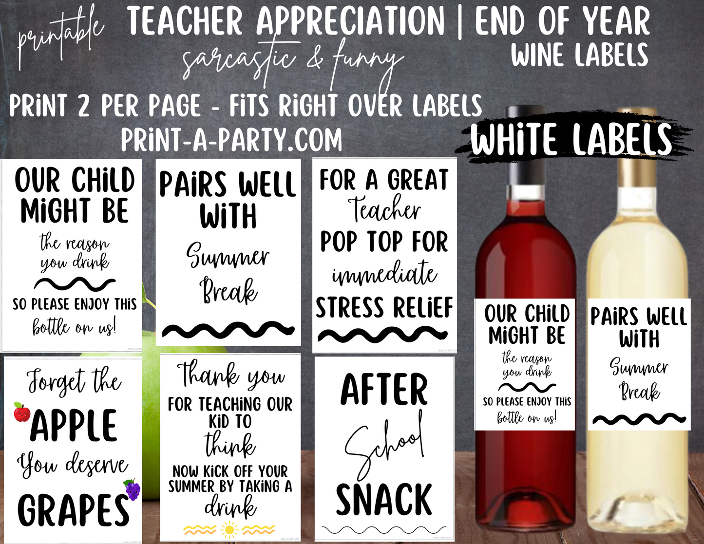 WINE LABELS: Teachers Sarcastic (6) | Teacher Appreciation Wine Label Gift | End of Year Teacher Gift Idea | Sarcastic Teacher Wine Labels