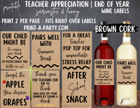 WINE LABELS: Teachers Sarcastic (6) | Teacher Appreciation Wine Label Gift | End of Year Teacher Gift Idea | Sarcastic Teacher Wine Labels