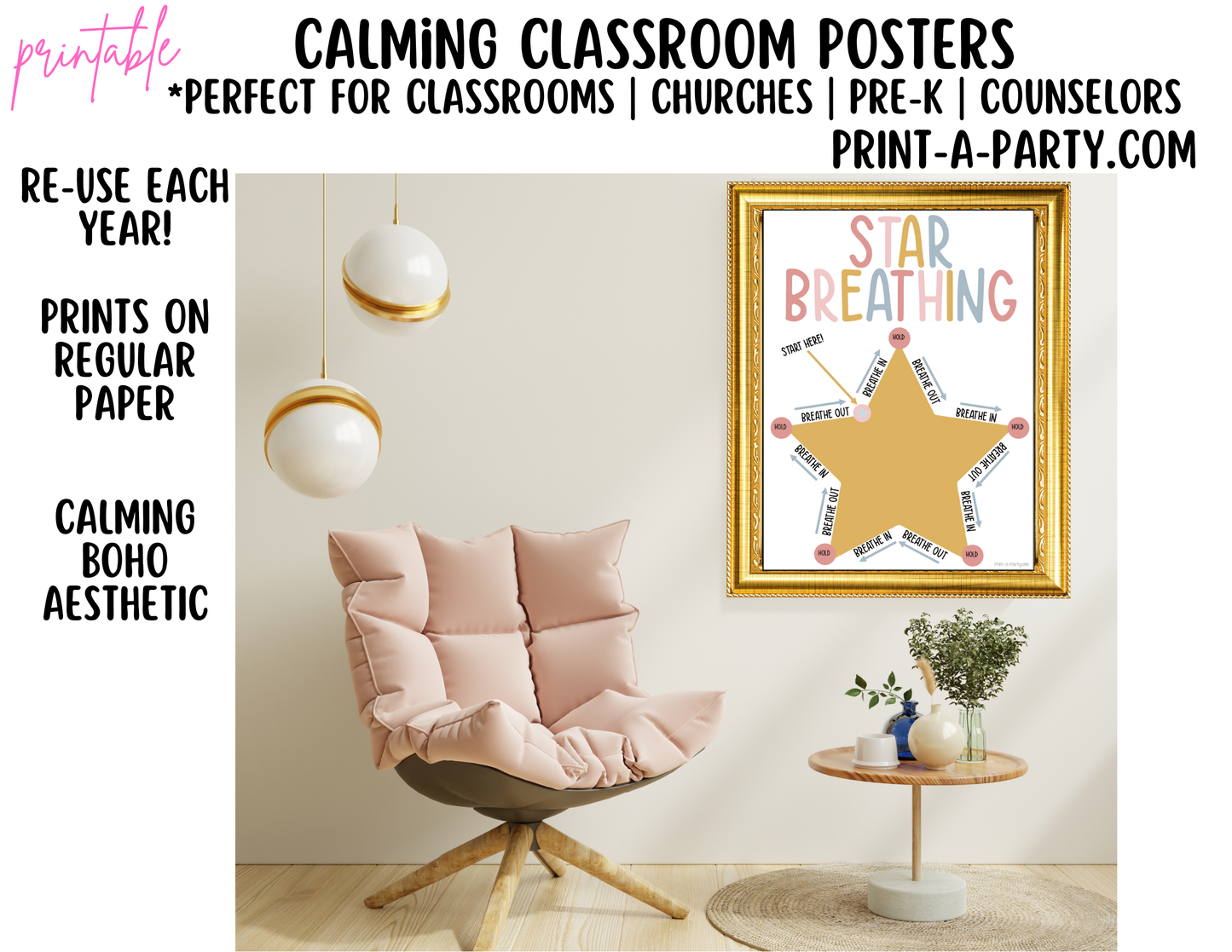 CLASSROOM DECOR | Calm Classroom Posters | Calming Classroom | Calm Down Posters for Daycare | Counselor Office | Psychologist | Boho Rainbow Class Theme