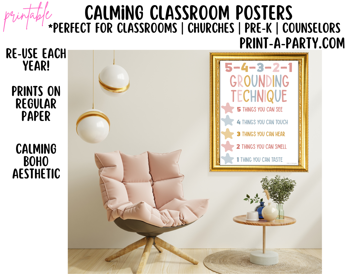 CLASSROOM DECOR | Calm Classroom Posters | Calming Classroom | Calm Down Posters for Daycare | Counselor Office | Psychologist | Boho Rainbow Class Theme