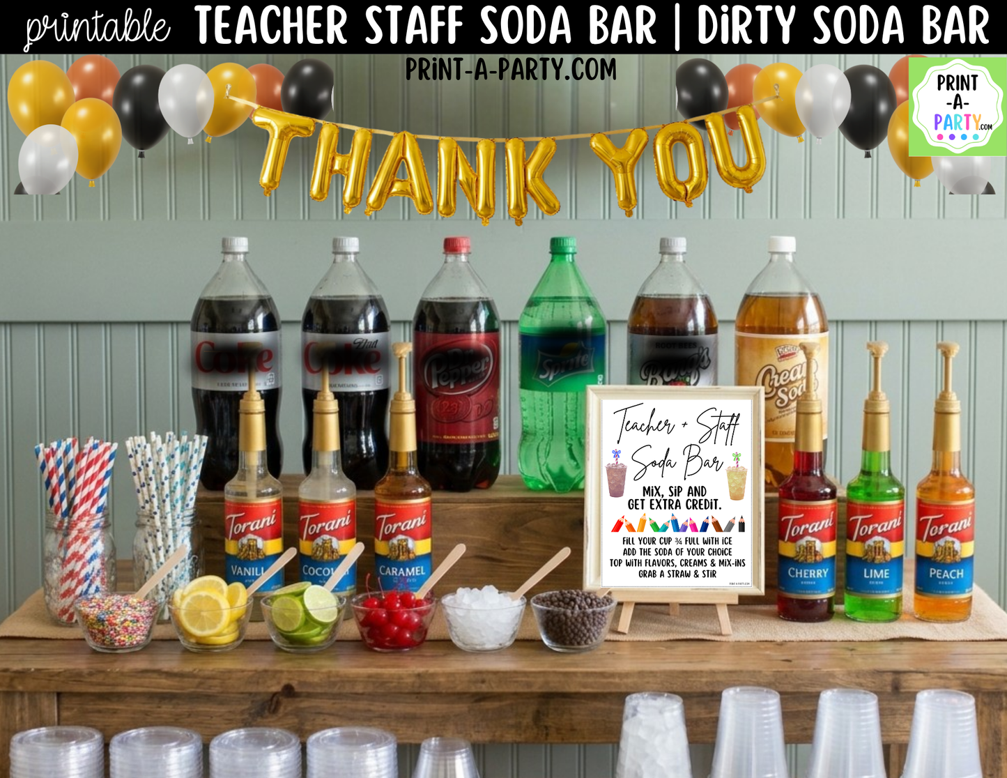 Teacher and Staff Dirty Soda Bar Sign and Recipe Tent Cards - 12 Recipes