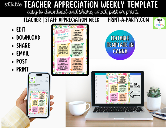 Teacher Appreciation Week Schedule Template – Editable Canva Planner for PTO, PTA & School Staff Events