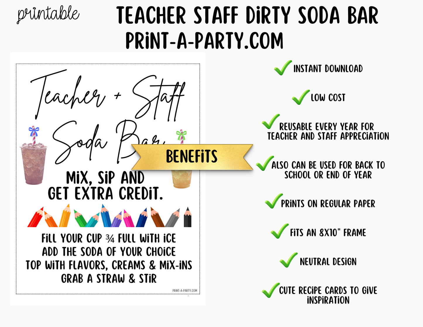 Teacher and Staff "Dirty" Soda Bar - Sign (8x10) & Recipe Tent Cards (12 recipes!)