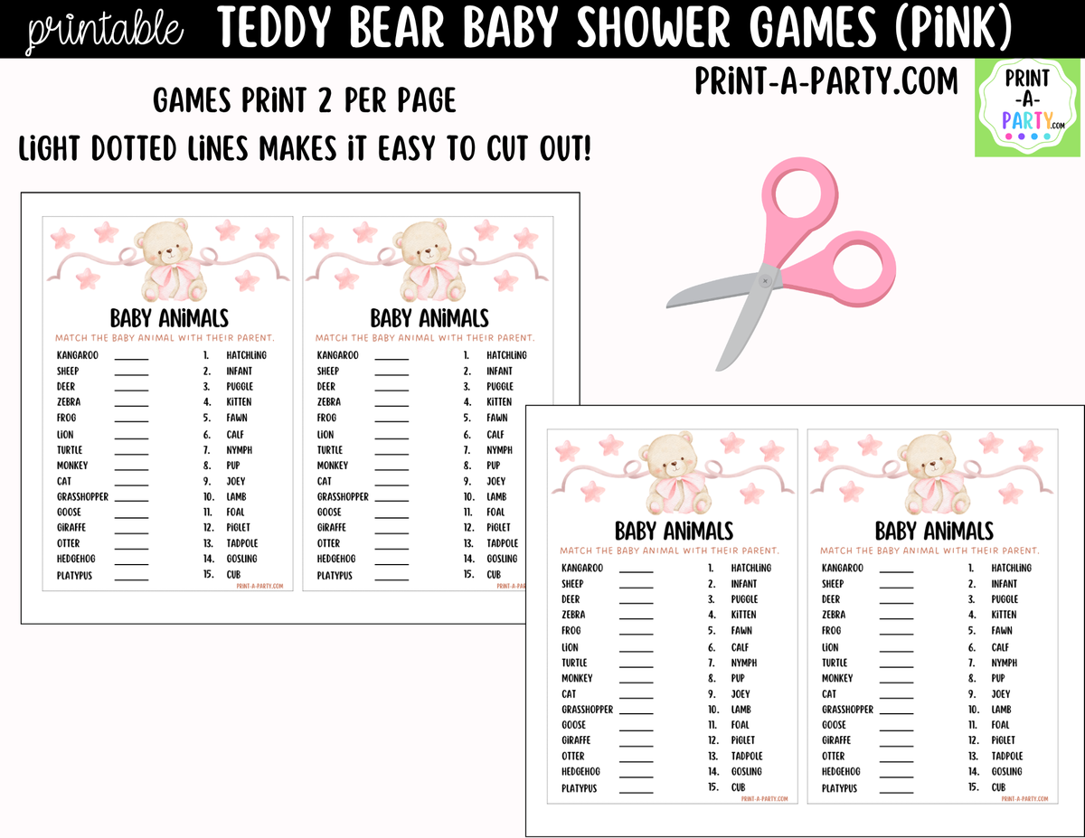Teddy Bear Baby Shower Games Printable | Pink Teddy Bear Bundle