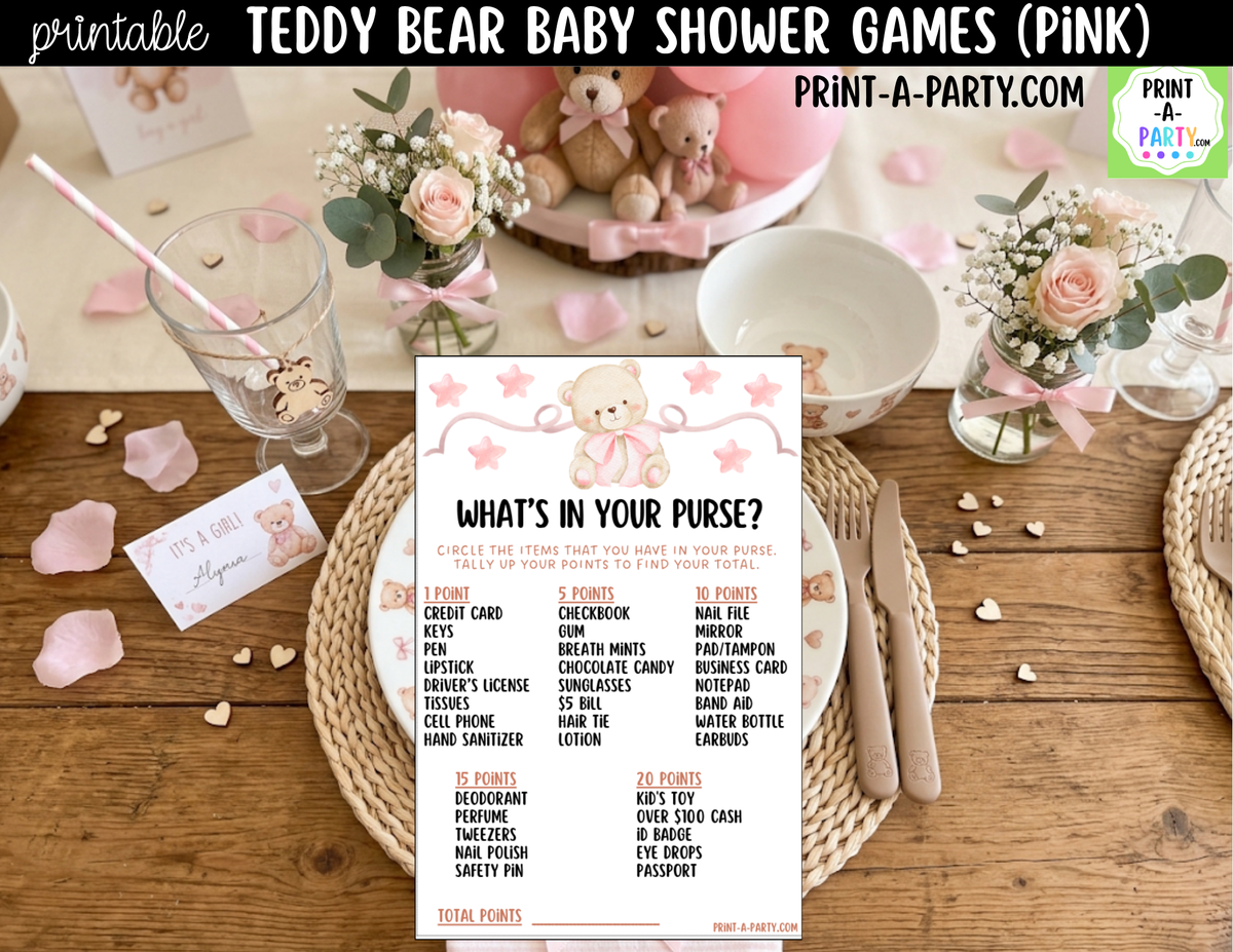 Teddy Bear Baby Shower Games Printable | Pink Teddy Bear Bundle