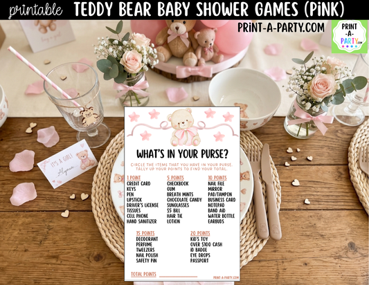 Teddy Bear Baby Shower Games Printable | Pink Teddy Bear Bundle