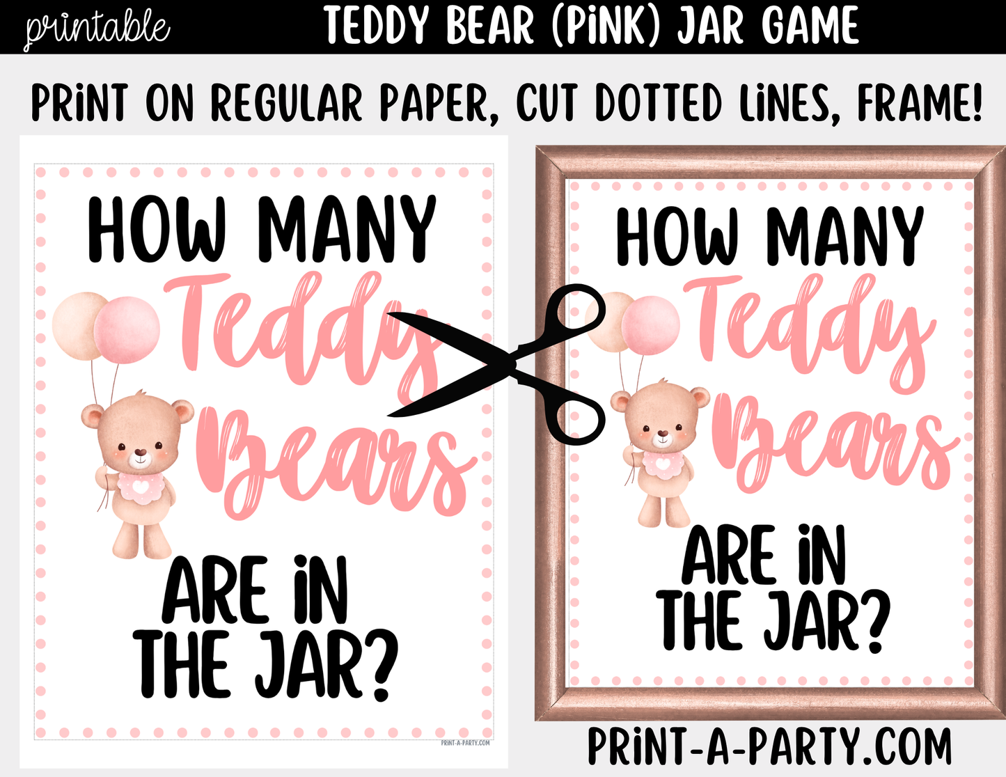 Teddy Bears (pink) Jar Guessing Game Printable Sign (8x10) & Guessing Cards for Baby Shower, adoption party or baby events
