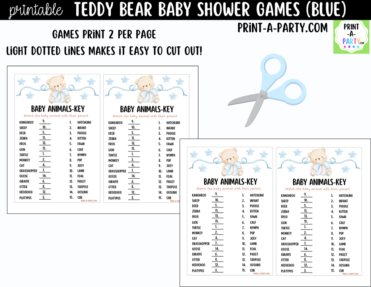Teddy Bear Baby Shower Games Printable | Blue Teddy Bear Bundle