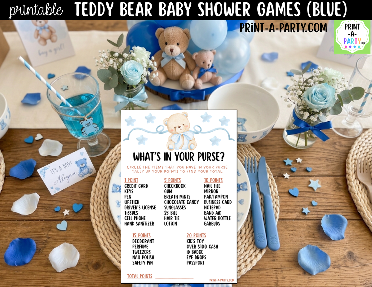 Teddy Bear Baby Shower Games Printable | Blue Teddy Bear Bundle
