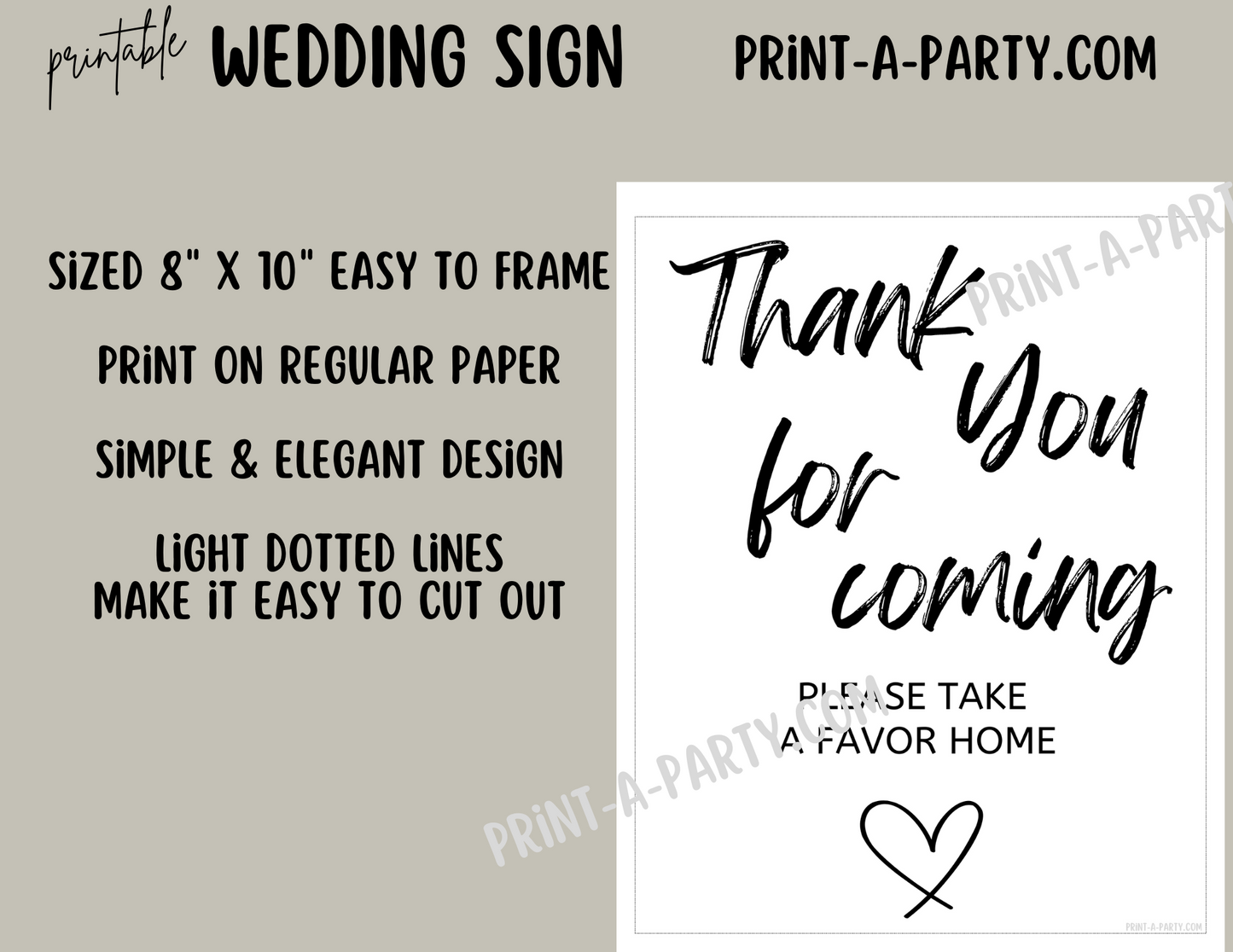 THANK YOU FOR COMING Sign | Please take a Favor Sign | Printable Wedding Sign | Wedding Sign | Wedding Favor Sign  | Bridal Shower Favor Sign