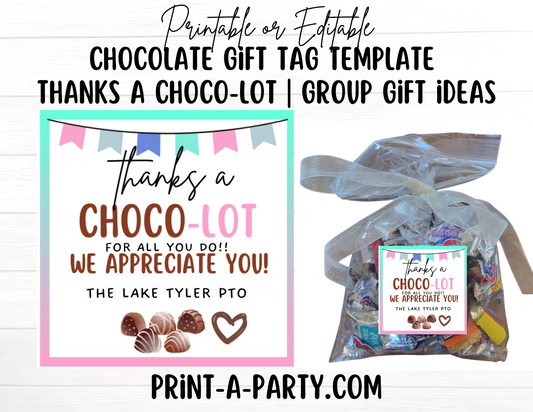 GIFT TAG | Chocolate Gift Tag | Thanks A Choco-Lot Gift Tag | Appreciation Gift