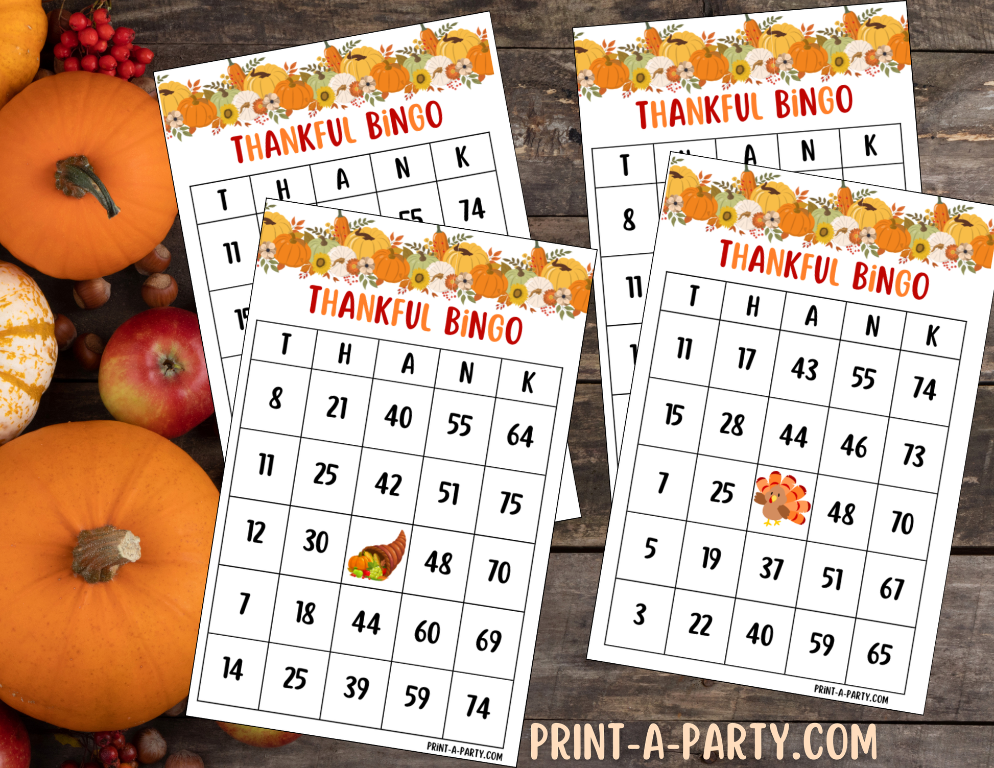 Printable Thanksgiving Bingo Cards T-H-A-N-K in 30, 40 or 50 cards + call sheets – PrintAParty printable-thanksgiving-bingo-cards-t-h-a-n-k-in-30-40-or-50-cards-call-sheets-printaparty