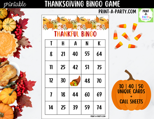 Thanksgiving Bingo Game Printable | T-H-A-N-K Holiday Party Game & Activity