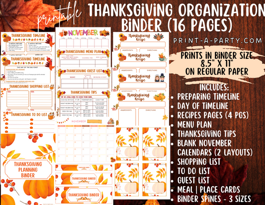 Thanksgiving Organization Binder: Thanksgiving Hosting Binder | Thanksgiving Binder | 16 pages | 8.5" x 11" Binder Size