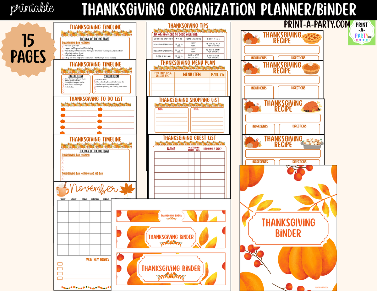 Printable Thanksgiving Planner Binder Kit | Meal Planner