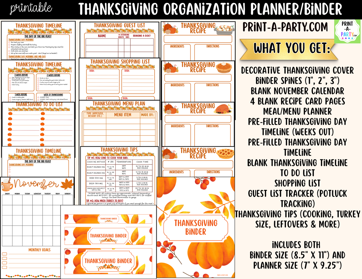 Printable Thanksgiving Planner Binder Kit | Meal Planner