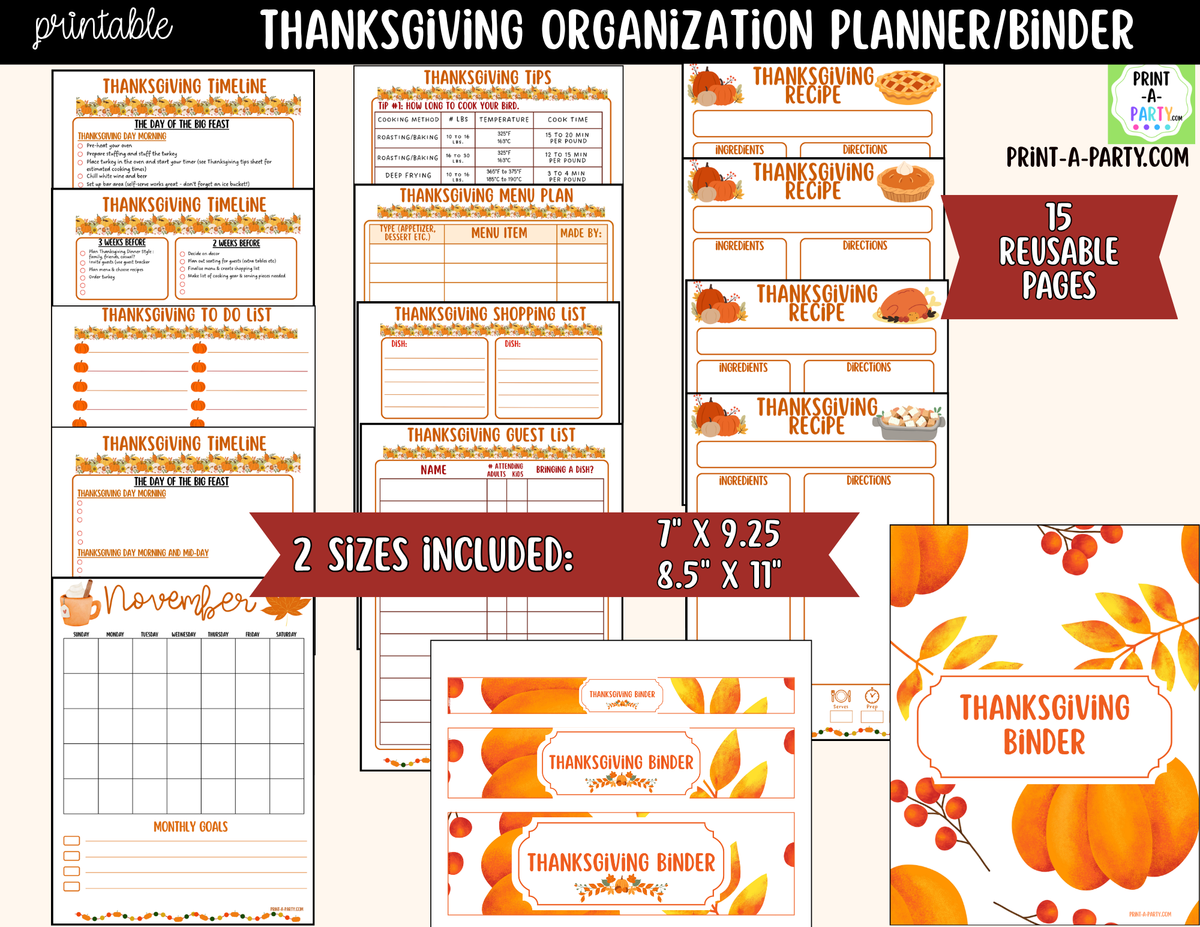 Printable Thanksgiving Planner Binder Kit | Meal Planner