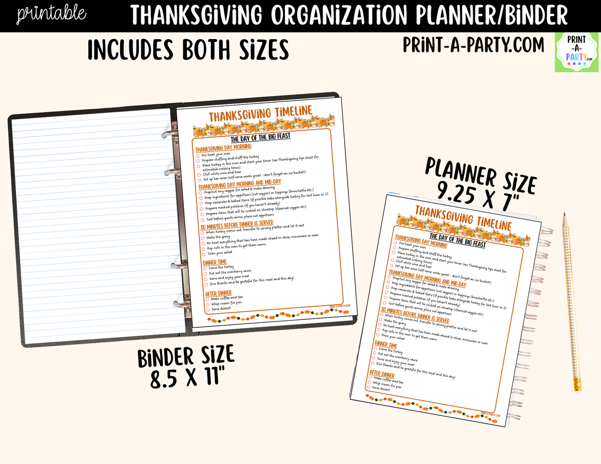 Printable Thanksgiving Planner Binder Kit | Meal Planner