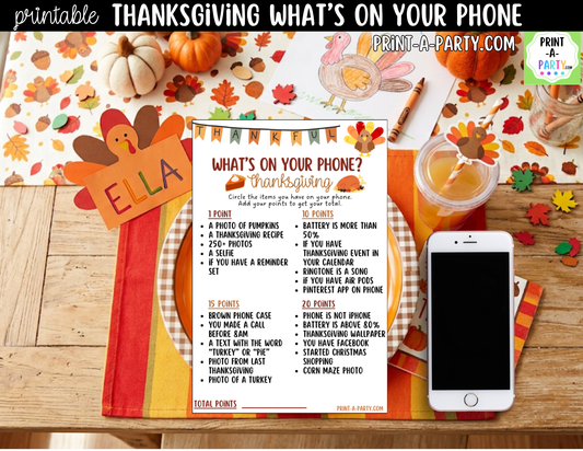 What's On Your Phone? Thanksgiving Party Game Printable | Thanksgiving Activity