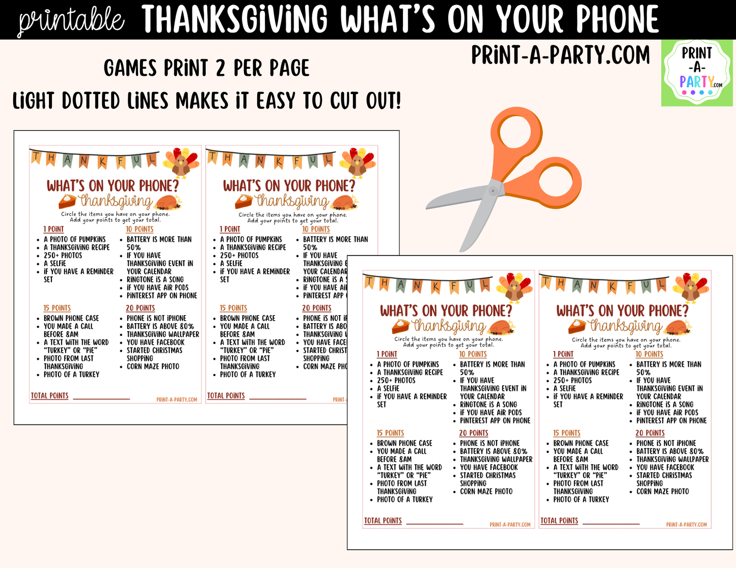 What's On Your Phone? Thanksgiving Party Game Printable | Thanksgiving Activity