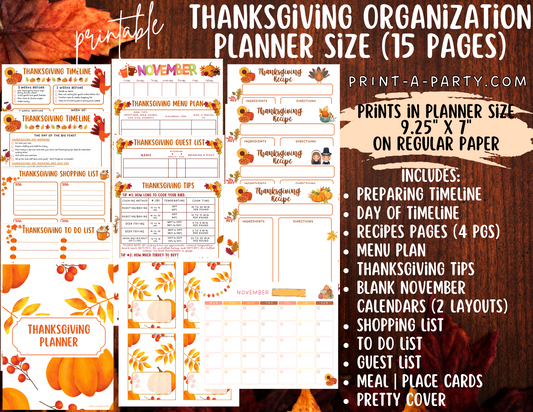 Thanksgiving Organization Planner: Planner Extension Pack | Thanksgiving Planner | 15 pages | 9.25" x 7" Planner Size