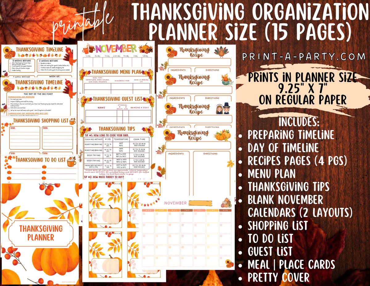 Thanksgiving Planning Pages - Planner Size | Planner Printable | 15 Pa ...