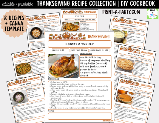 Thanksgiving Recipe Pages Printable & Editable Cookbook Set